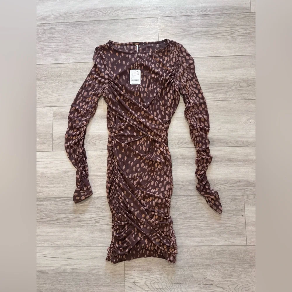 Free People Katana Mini Dress in Brown Sz Small Stretch Mesh BodyCon Party NWT - Picture 4 of 12